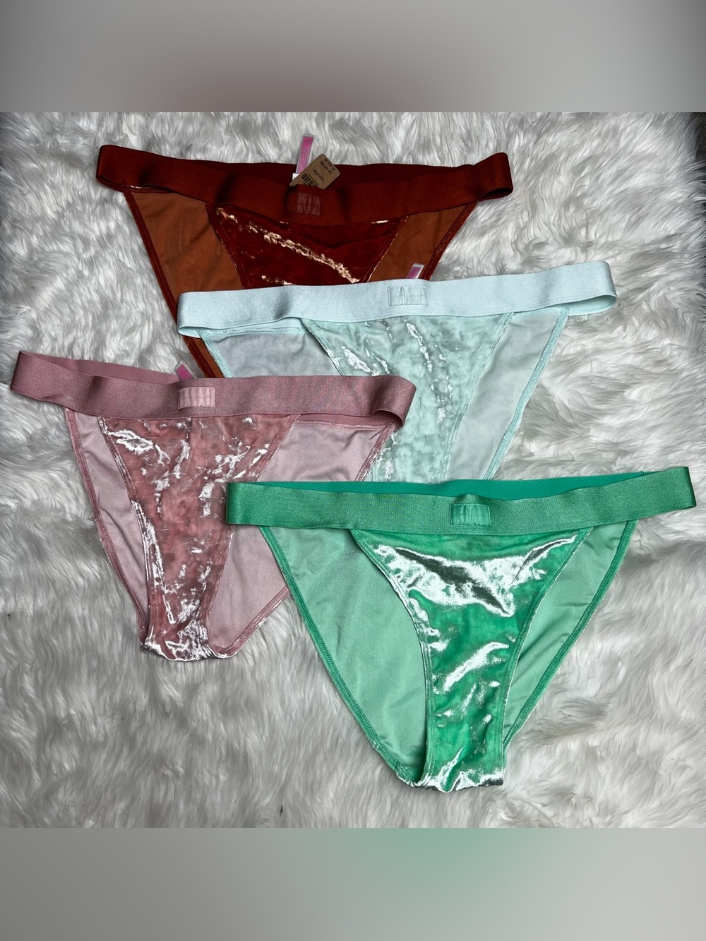 PINK Victoria's Secret Lot Velvet-Trim Bikini Briefs - Rust, Mint, Rose, Seafoam